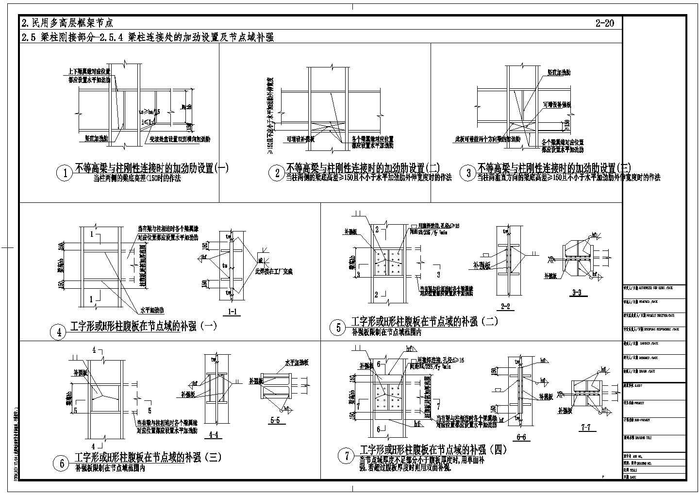 某民用钢框架梁柱连接处的加劲设置及节点域补强节点构造详图CAD设计