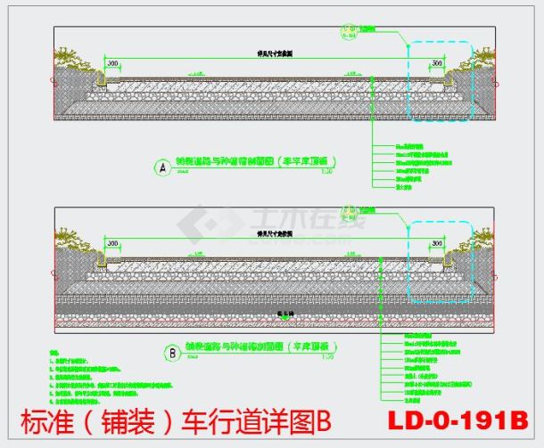 园林标准车行道构造做法CAD大样图纸-图二