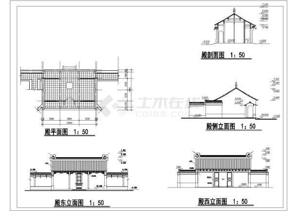 大殿平面图立面图剖面图-图一