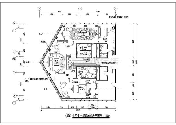 某个五星级大酒店的一个总统套房平面设计图-图一