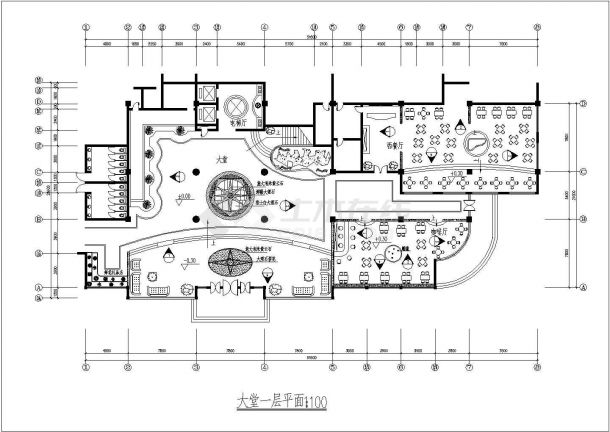 西餐厅一层设计施工CAD建筑平面图-图二