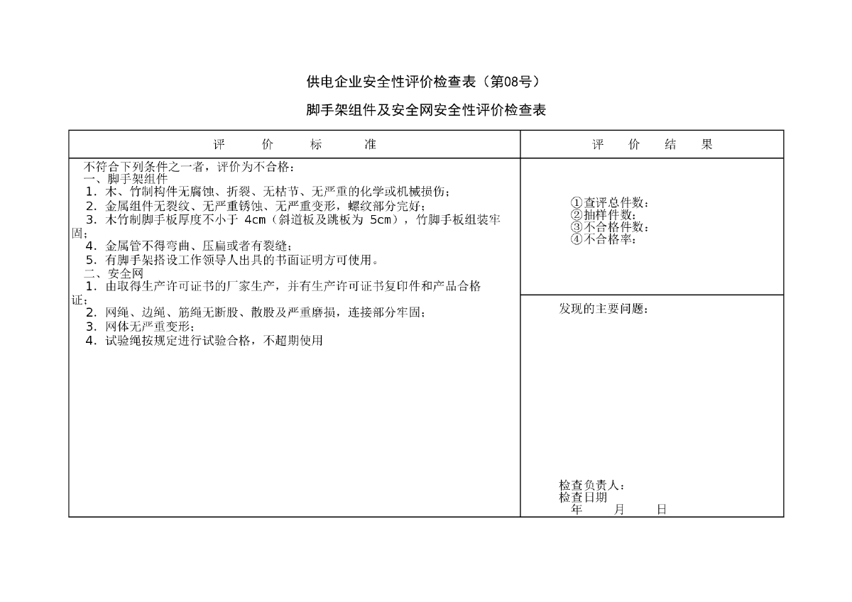 供电企业安全性评价检查表