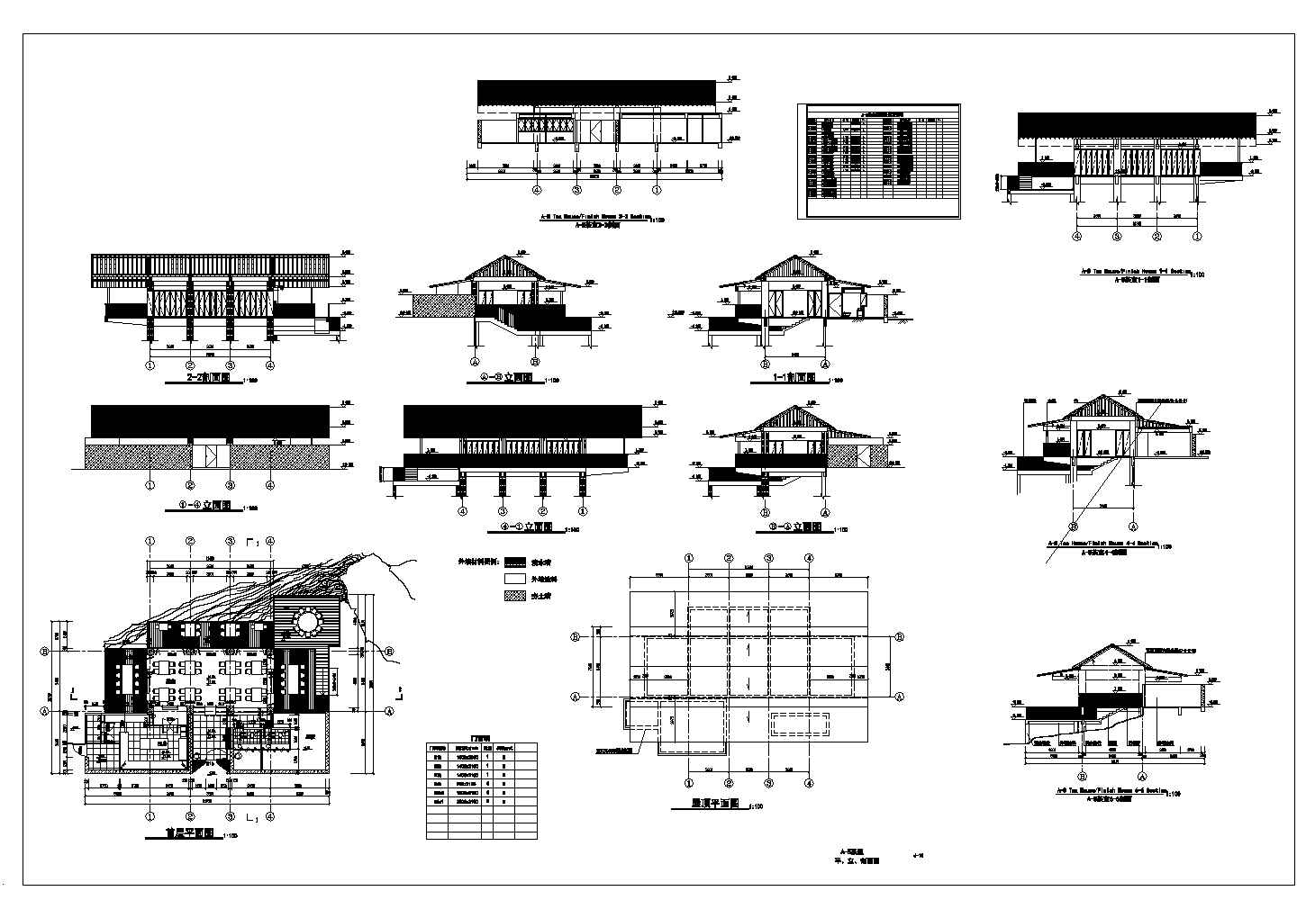 长21.95米 宽16.1米 一层渡假村茶室建筑设计图