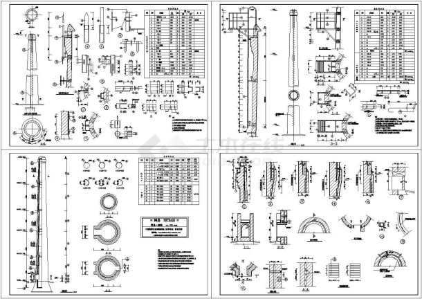 [施工图]40米砖烟囱结构施工CAD图-图二