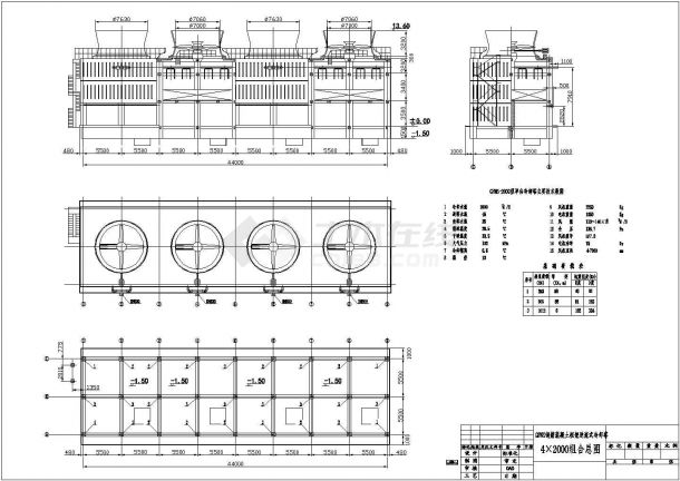 4乘以2000吨大型冷却塔cad详细设计施工图纸-图一