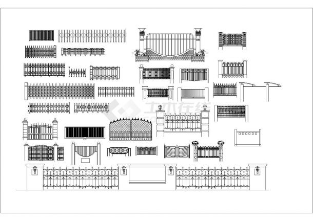33种电动伸缩大门及围墙CAD图-图一