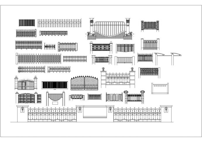 33种电动伸缩大门及围墙CAD图_图1