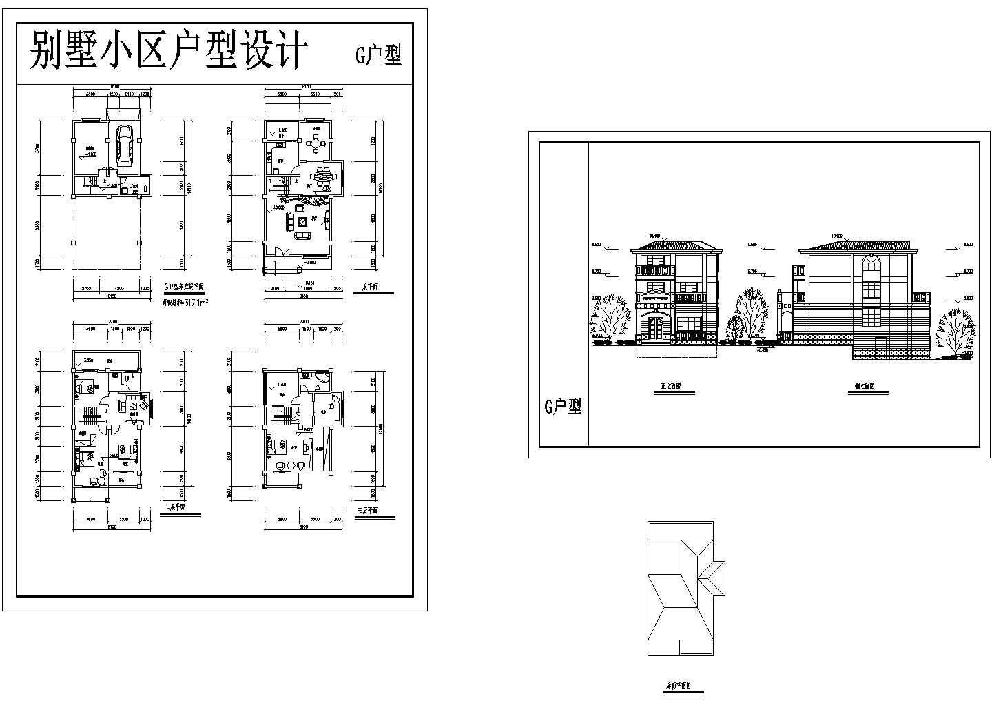 1车库+3层别墅建筑设计施工图纸