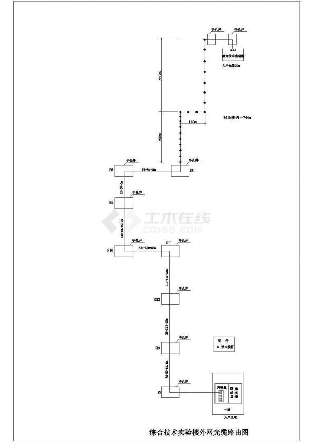 某电话电视光缆路由电气路线设计图-图二