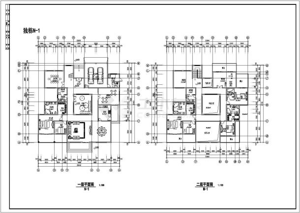 某独栋二层别墅建筑施工CAD图纸（含效果图）-图一
