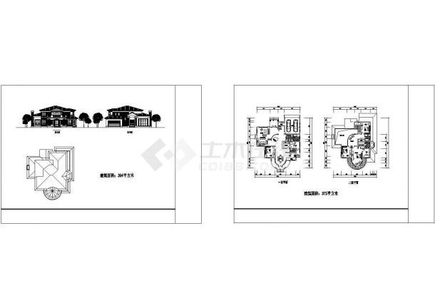 某394㎡二层独栋别墅建筑CAD图纸（含效果图）-图一