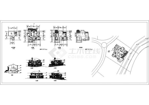 某405㎡坡地二层独栋别墅设计CAD图纸（含效果图）-图一