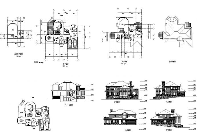 某385㎡地上二层别墅建筑施工CAD图纸（含效果图）_图1