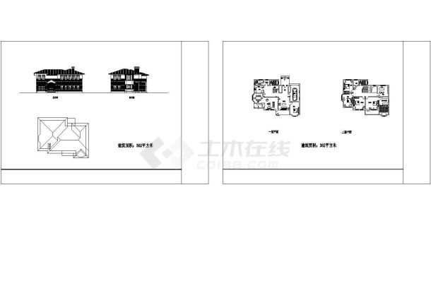 某362㎡二层独栋别墅建筑CAD施工图纸（含效果图）-图一