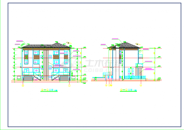 双拼别墅设计CAD建筑平立面施工图-图一