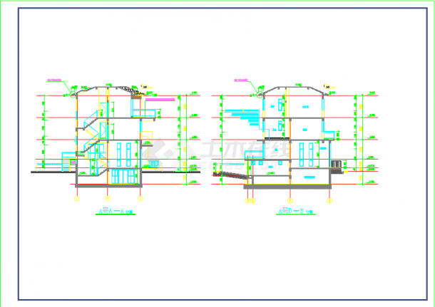 双拼别墅设计CAD建筑平立面施工图-图二