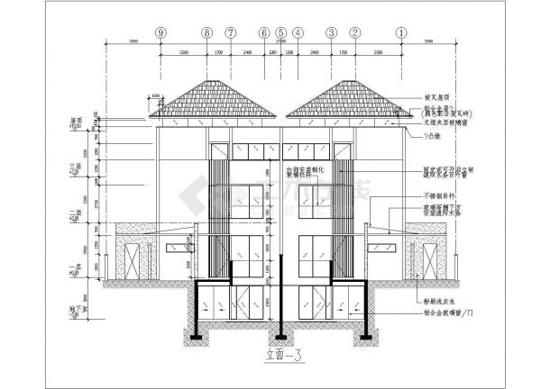 双拼豪华别墅施工设计CAD平立面大样图-图二