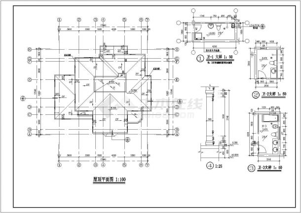天虹花园别墅建筑施工设计CAD方案图-图二