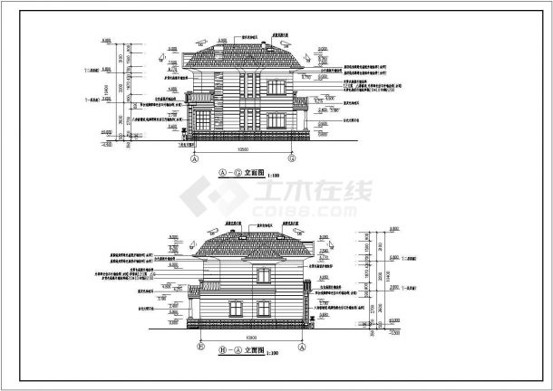 某乡镇小别墅建筑设计施工CAD全套图纸-图二