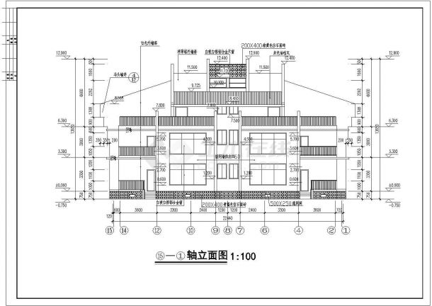 资兴联体别墅设计施工CAD建筑方案图-图二