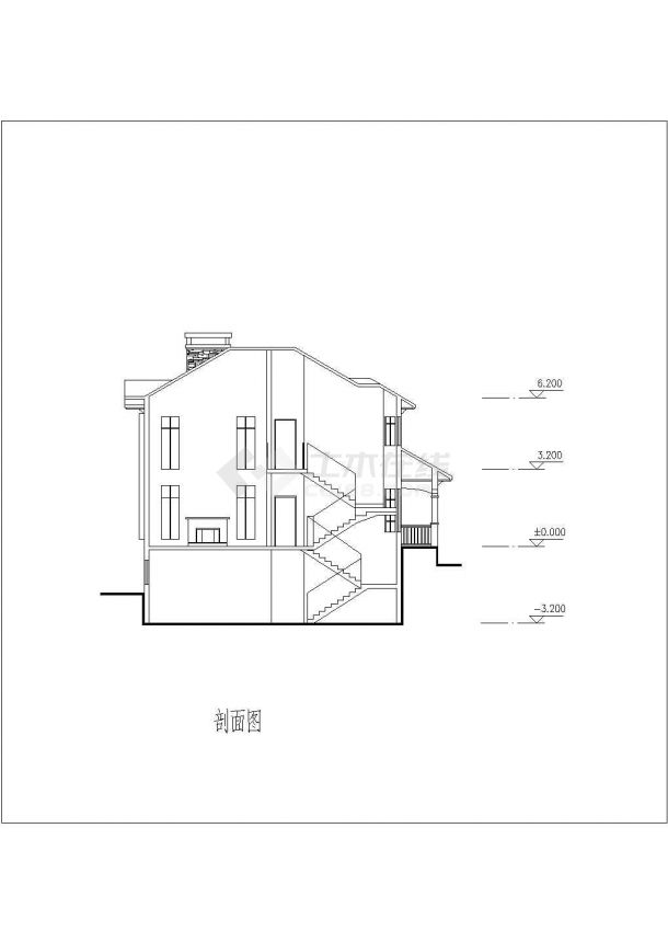 比较简洁的坡地独栋别墅方案设计建筑图（共7张）-图一
