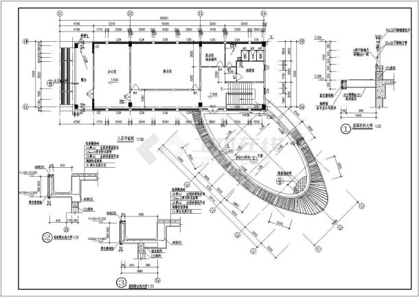 某三层办公大楼建筑cad施工设计图-图二