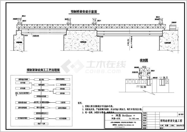 预制混凝土桥梁架设施工组织设计cad图，共一张-图一