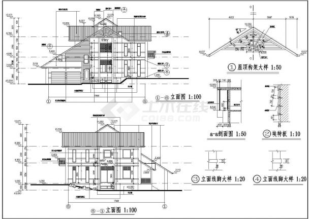 某豪华别墅全套设计CAD建筑施工图-图二