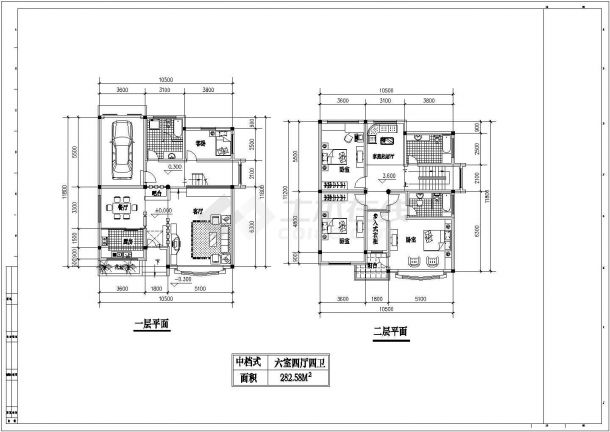 几套别墅户型设计方案施工CAD图-图二