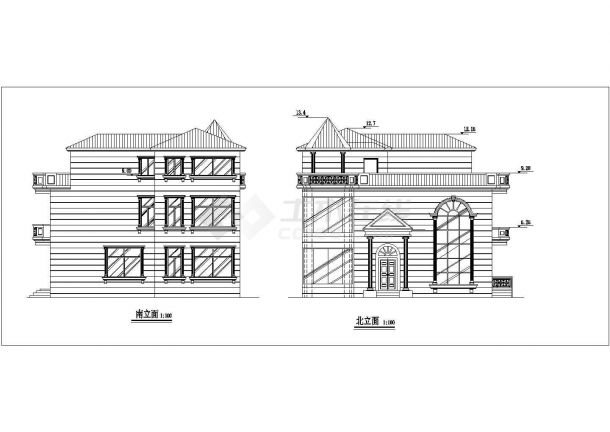 某经典别墅设计施工CAD建筑平立面方案图-图二