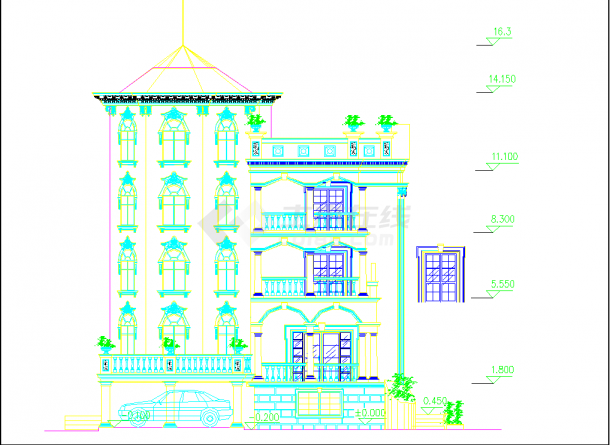 经典别墅建筑设计施工CAD立面图纸-图二