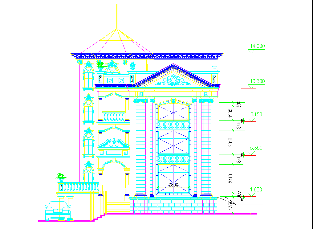 经典别墅建筑设计施工CAD立面图纸