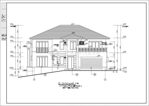 两层别墅坡地施工设计CAD建筑图-图二