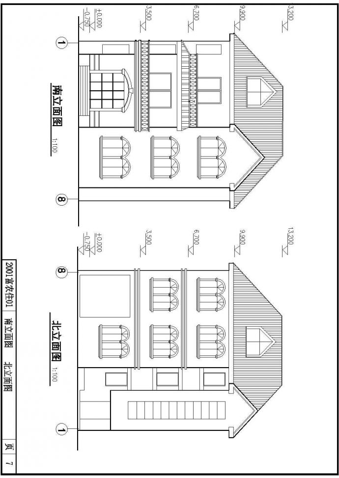 某地区田园式别墅楼建筑设计CAD施工图_图1