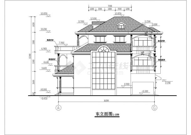 三层别墅扩出图带结构模型施工CAD建筑图-图一