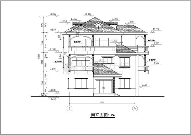 三层别墅扩出图带结构模型施工CAD建筑图-图二