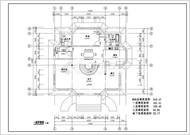 别墅扩出设计方案及施工全套CAD图纸-图一