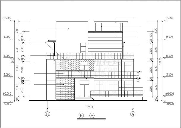 某地区独体别墅楼建筑设计CAD施工图-图二