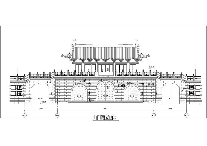 非常受欢迎的仿古山门建筑施工图（标注详细）_图1