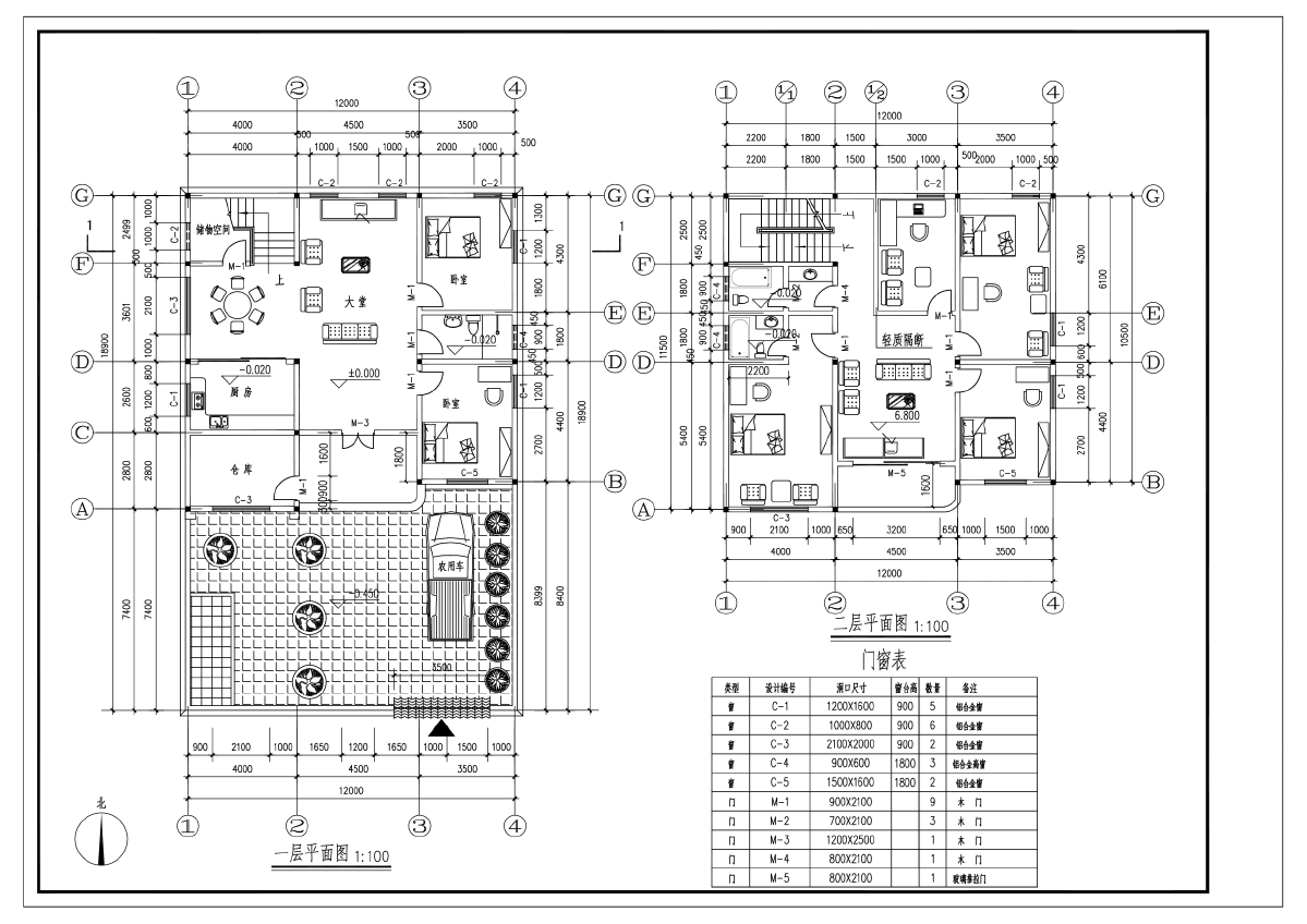 某二层12x10.5米带庭院车库建筑设计图集-图一