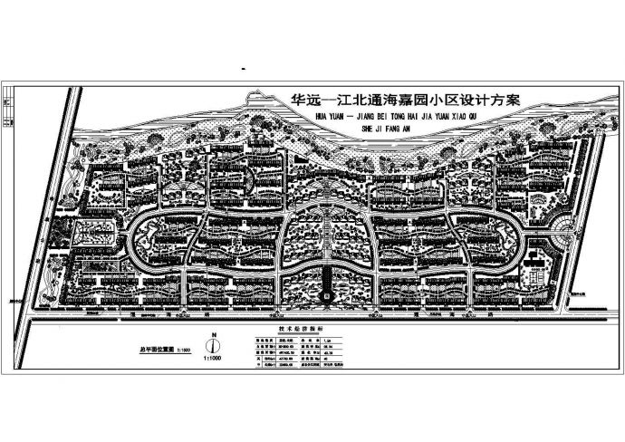 江北通海嘉园小区设计方案总平面位置图 含技术经济指标_图1
