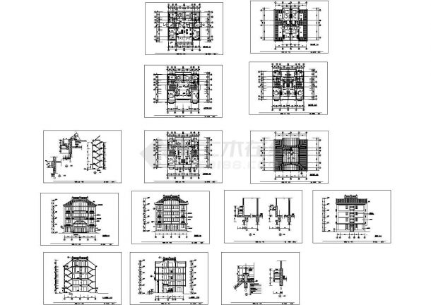 5层私人住宅楼方案设计建筑施工cad图，共十四张-图一