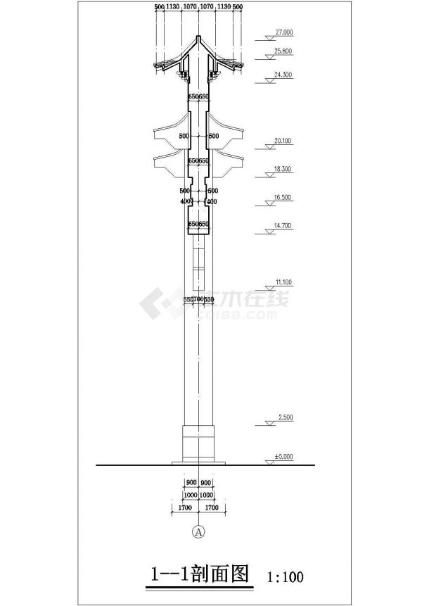 某地区仿古建筑九龙门建筑设计cad施工图-图一