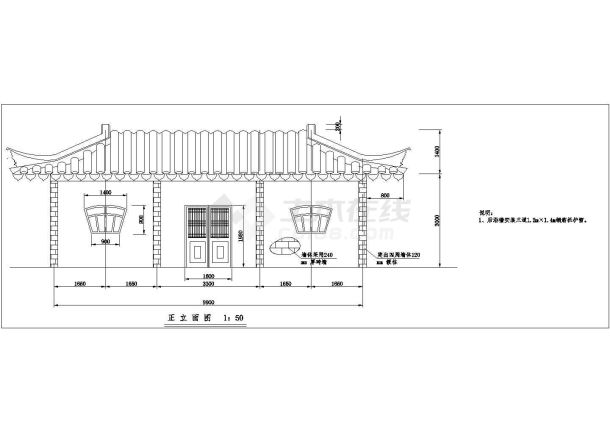 某地区古建筑立面建筑设计cad施工图-图二