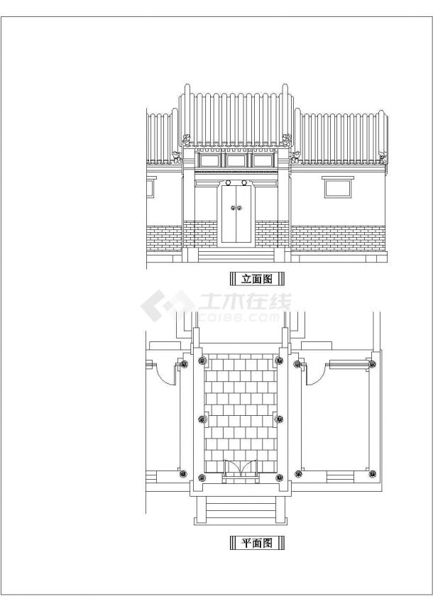 中式古典大门建筑设计方案及施工全套CAD图-图一