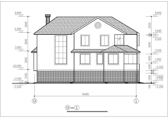 某地区二层A型别墅建筑设计CAD施工图_图1