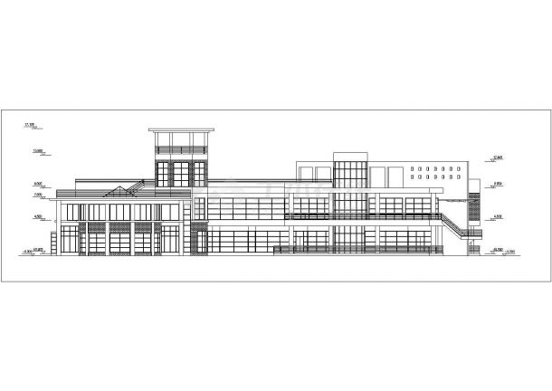 某地区二层会所建筑初步设计CAD施工平立面图-图二