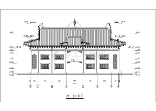 某地区洗心禅寺庙天王殿建筑设计CAD施工图-图一