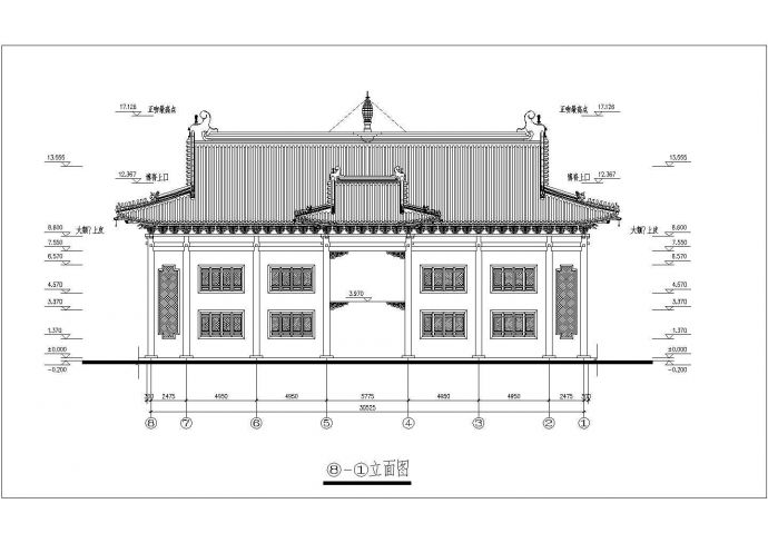 某地区洗心禅寺庙天王殿建筑设计CAD施工图_图1