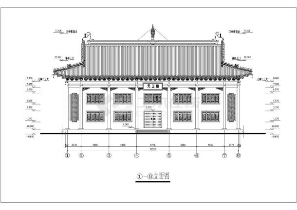 某地区洗心禅寺庙天王殿建筑设计CAD施工图-图二